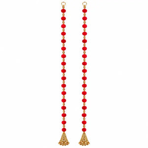 Red Pom Pom Beaded Latkan pair, 44 inch