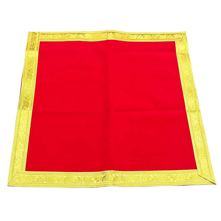 Red velvet pooja cloth with decorative gold border