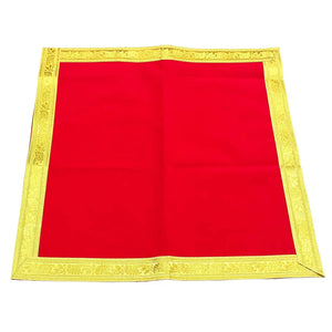 Red velvet pooja cloth with decorative gold border
