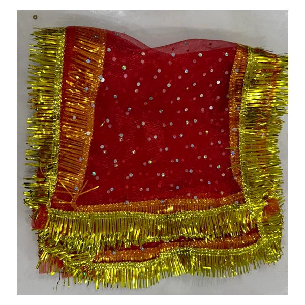 Mata Ki Chunri with Golden Fringe Red – 10 × 20 Inch