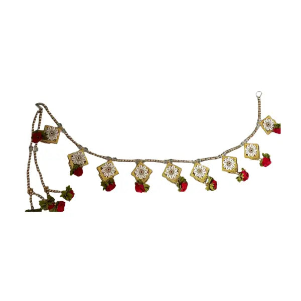Rose flower toran decorative hanging with multicoloured charms