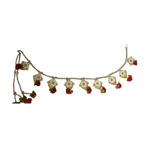 Rose flower toran decorative hanging with multicoloured charms