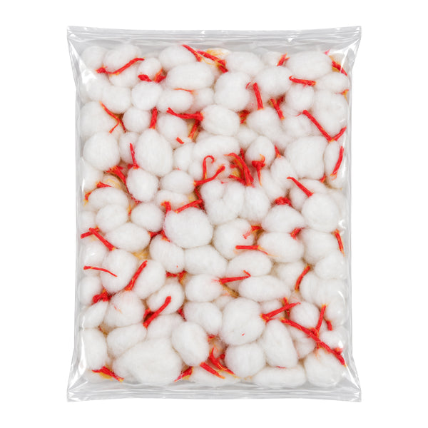 Round white cotton wicks Baati 100 piece pack on white background