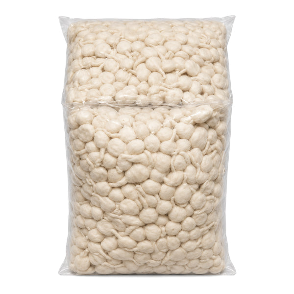 Round white cotton wicks baati 1000 piece pack on white background