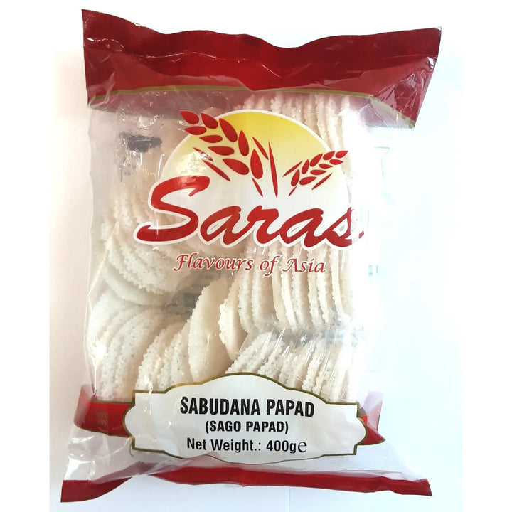 Saras Sabudana Papad 400g clear pack of sago papads
