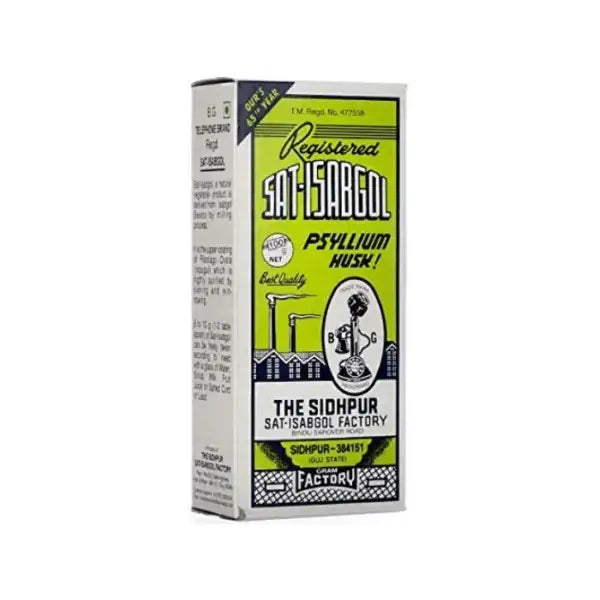 Sat Isabgol Psyllium Husk 200g box on white background