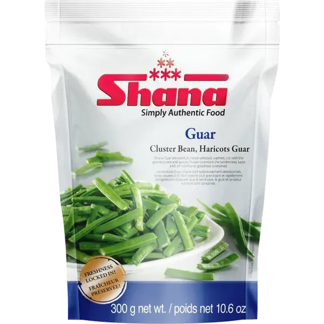Shana Guar (Cluster beans) Frozen - 300g retail pack on a white background