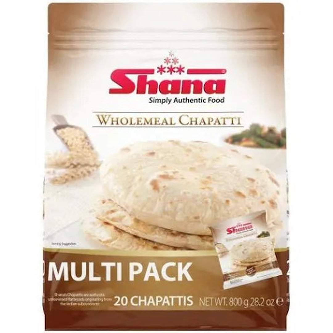 Shana Wholemeal Chapati Frozen (20pcs) - 800g retail pack on a white background