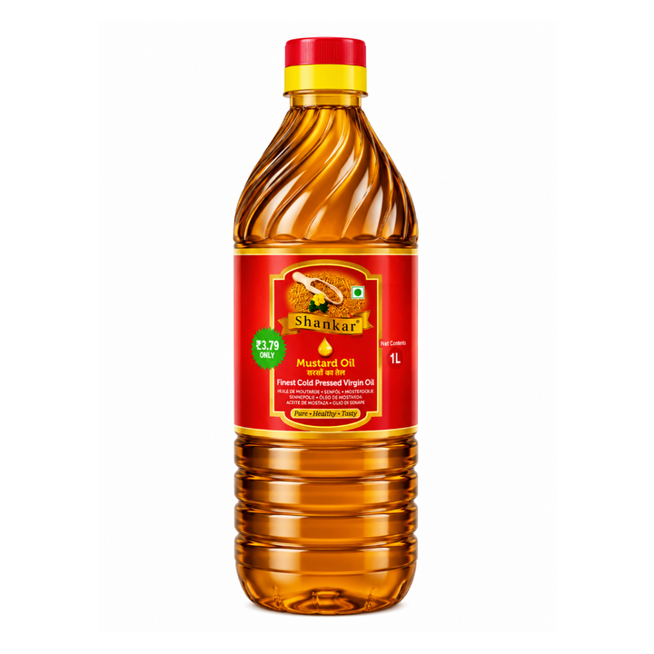 Shankar mustard oil 1L bottle with red cap