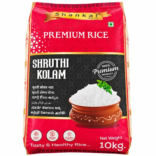 Shankar Shruthi Kolam Rice 10kg bag, front of pack