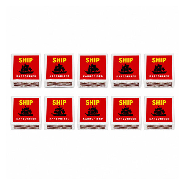 Ship Matches 10 pack arranged on white background
