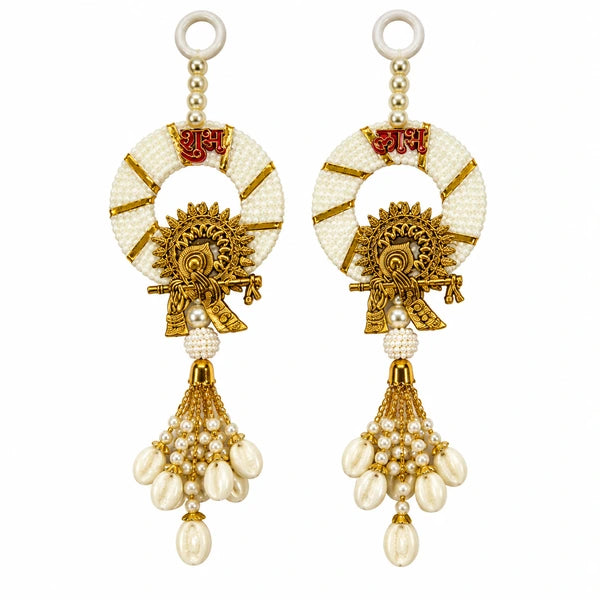 Diwali Shubh Labh Metal Premium Bansuri Hanging - 9 Inch (Pair) on white background