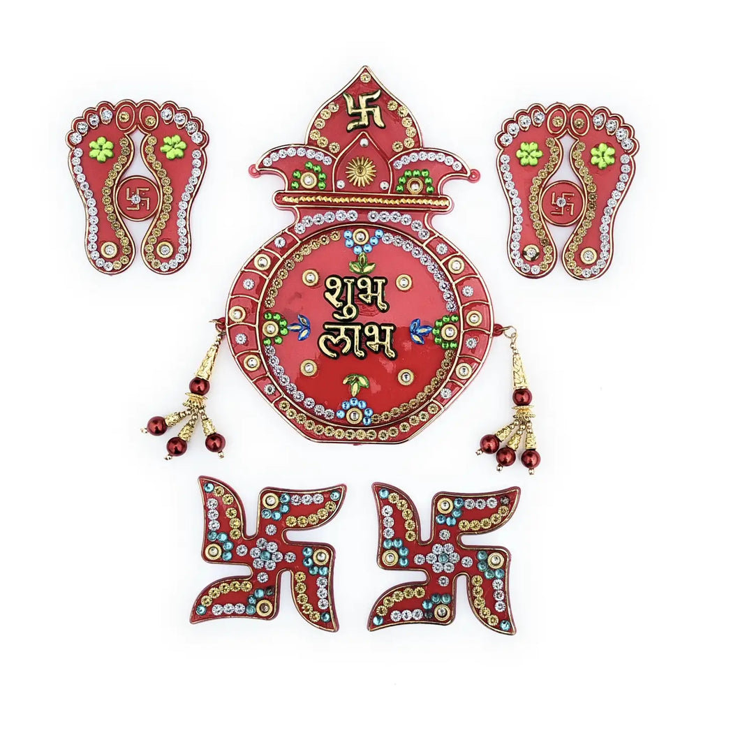 Decorative Shubh Labh auspicious five-piece set for entrances