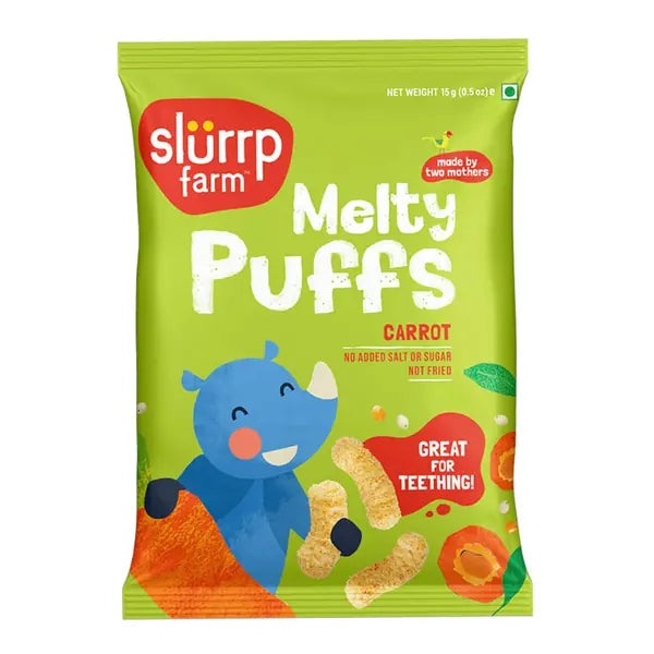 Slurrp Farm carrot melty puffs teething snack, 15g