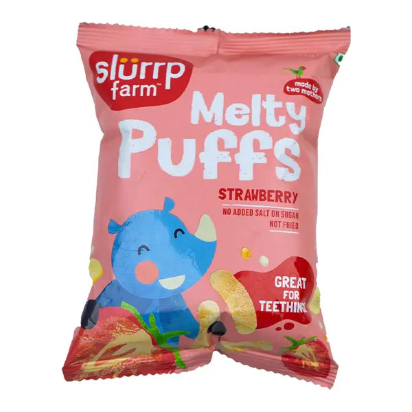 Slurrp Farm strawberry melty puffs teething snack, 15g