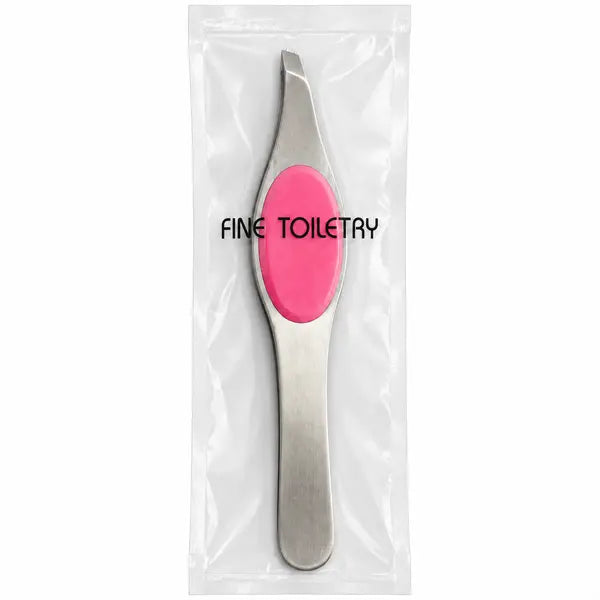 Smel stainless steel slanted tip tweezer plucker in retail sleeve on white background