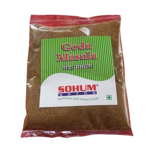 Sohum Goda Masala spice blend in a clear packet with a green label