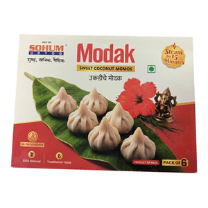 Sohum Modak sweet coconut dumplings, pack of 6 – front of pack on a white background
