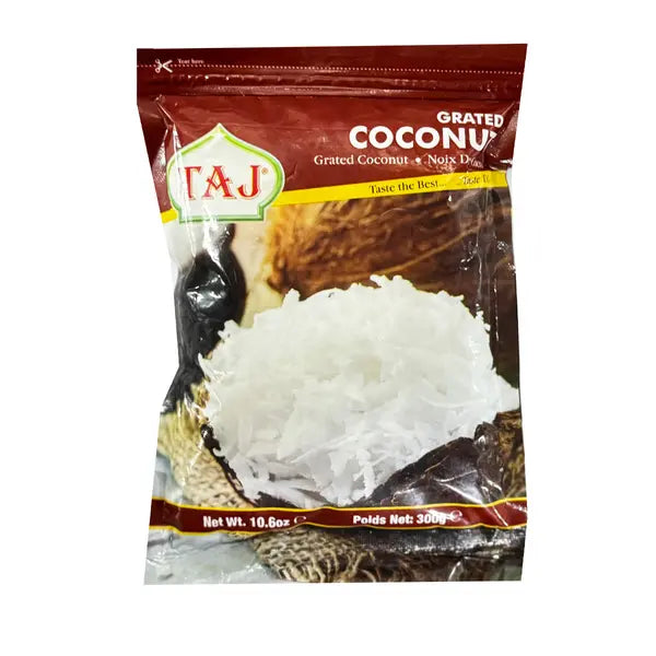 Taj frozen finely shredded coconut in 300g retail pack