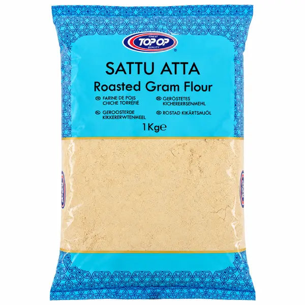 Topop Sattu Atta Roasted Gram Flour 1kg bag, front of pack