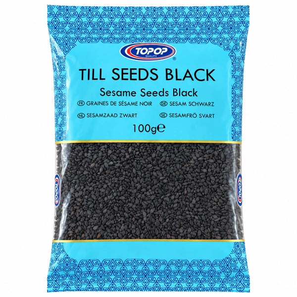 Topop Sesame Till Seeds Black - 100g packet on a white background