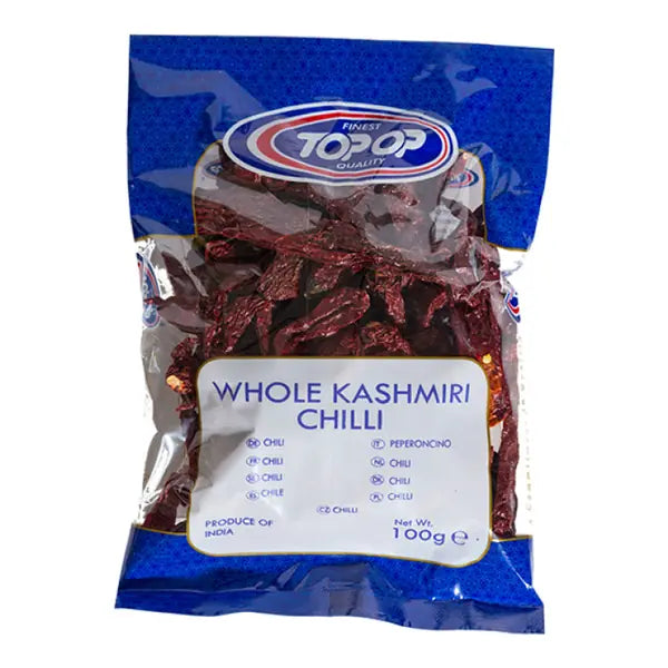 Topop whole Kashmiri chilli 100g blue clear retail packet