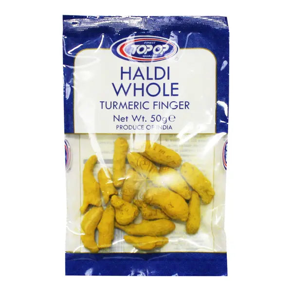 Topop whole turmeric haldi fingers 50g blue retail packet