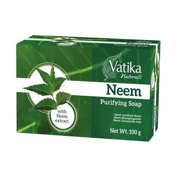 Vatika Naturals Neem Purifying Soap 100g carton on white background