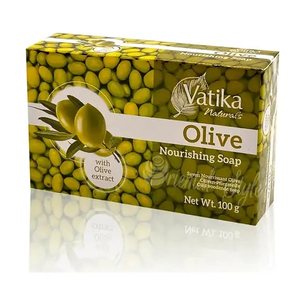 Vatika Naturals Olive Nourishing Soap 100g carton on white background