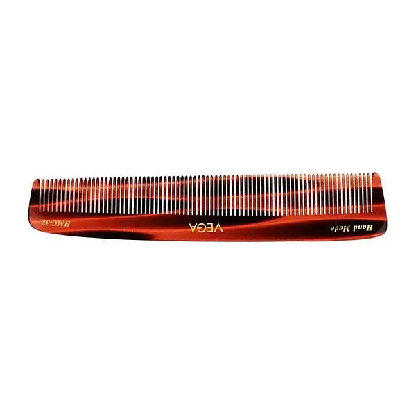 Vega Handcrafted Fine Tooth Comb 32 straight horizontal view on white background