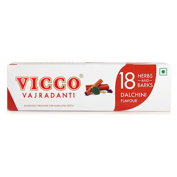 Vicco Vajradanti Dalchini ayurvedic toothpaste 160g box and tube