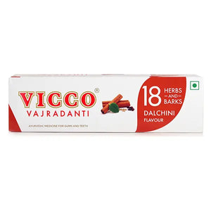 Vicco Vajradanti Dalchini ayurvedic toothpaste 160g box and tube