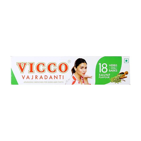 Vicco Vajradanti Saunf Flavour Toothpaste 200g carton on white background