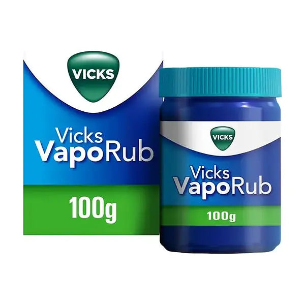 Vicks VapoRub 100g jar and carton on white background