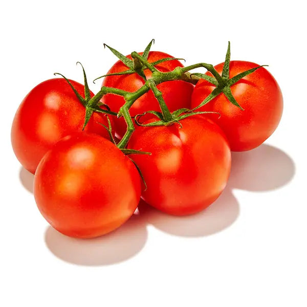 Fresh vine tomatoes cluster on a clean white background