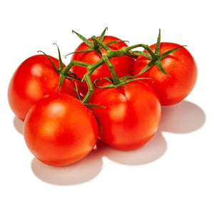 Fresh vine tomatoes cluster on a clean white background