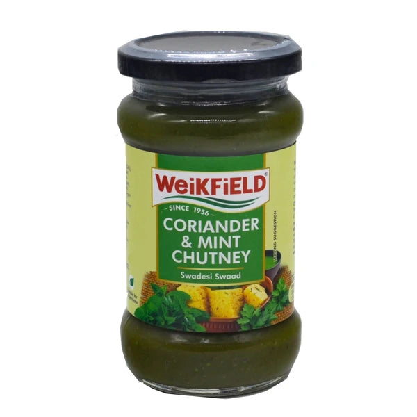 Weikfield Coriander and Mint Chutney 283g jar, front label