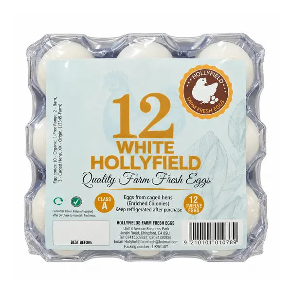 Hollyfield white medium eggs, pack of 12