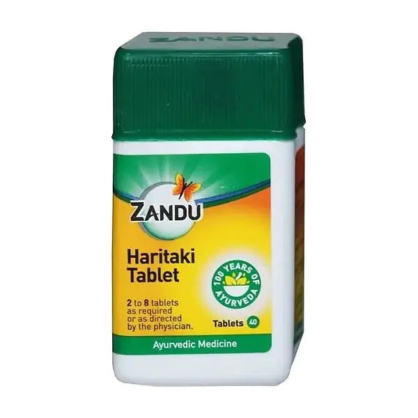 Zandu Haritaki 40 Tablets bottle on white background