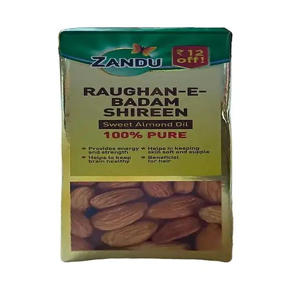 Zandu Roghan Badam 25ml sweet almond oil pack straight front view on white background